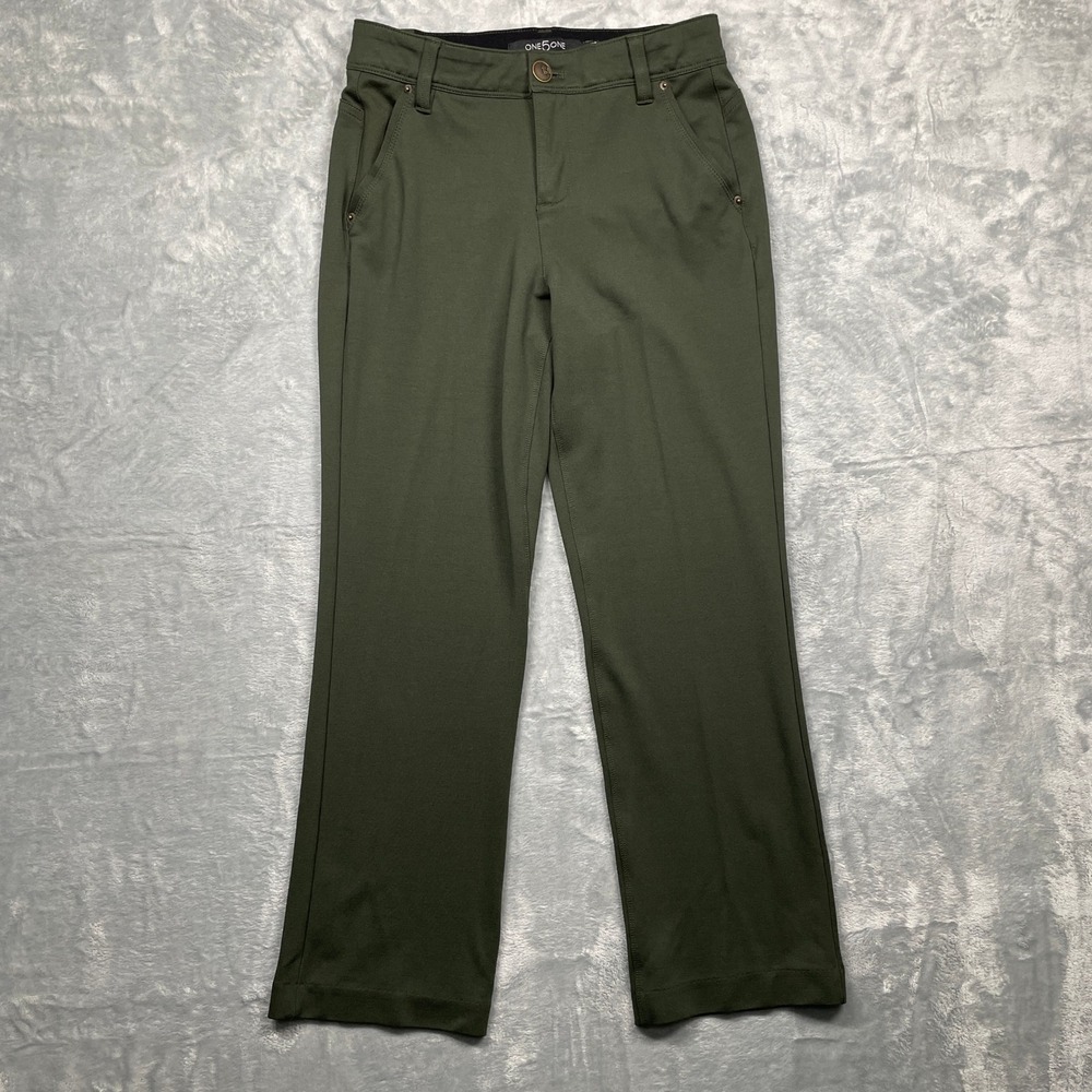 One 5 One‎ Straight Leg Pants Womens 4/27 Olive Green Stretch Business Casual